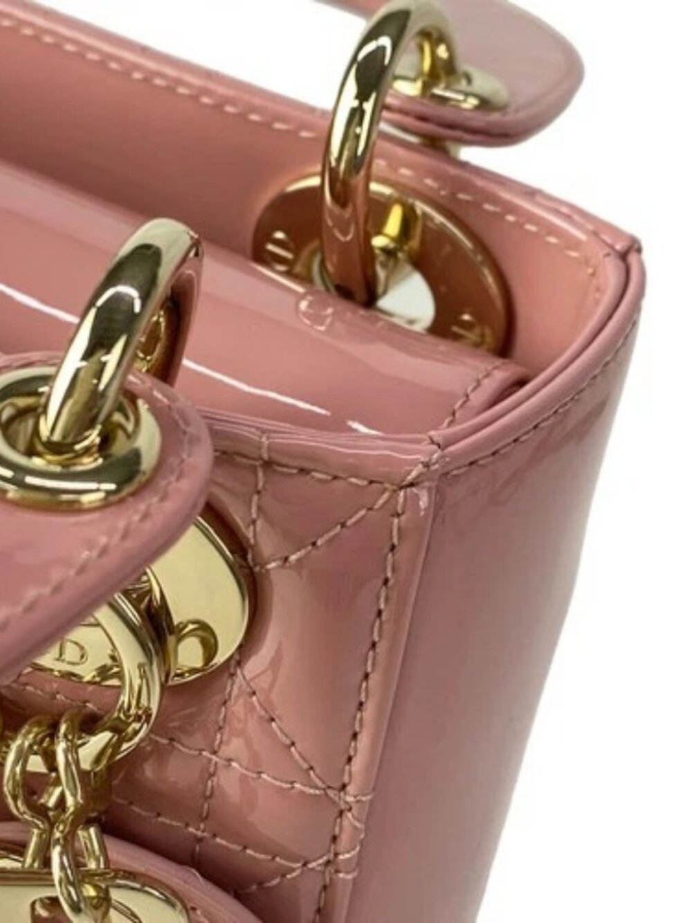 DIOR/ChristianDior Lady Dior Mini Bag Pink Patent Leather Handbag - Picture 14 of 16